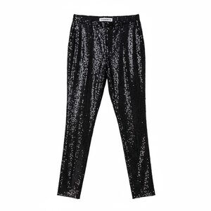 NINE MINUTES Navy Blue Micro Sequin Straight Leg Pants IT 44 US 8 Italy Sparkle